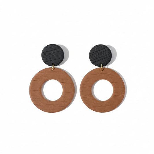 Boucles d’oreilles Aëlya – Marron cuir & noir