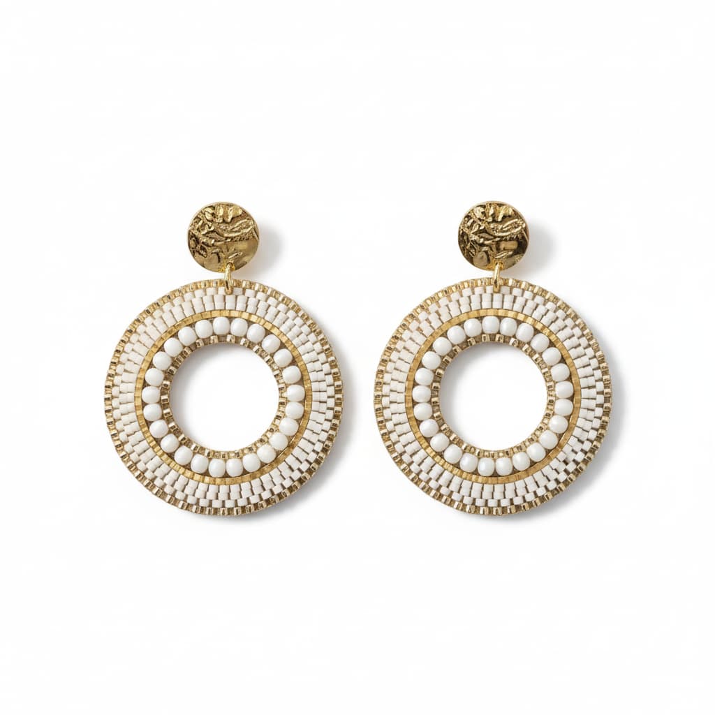 Boucles d’oreilles Grace crème tissées à la main en perles Miyuki Delica et perles de Bohème