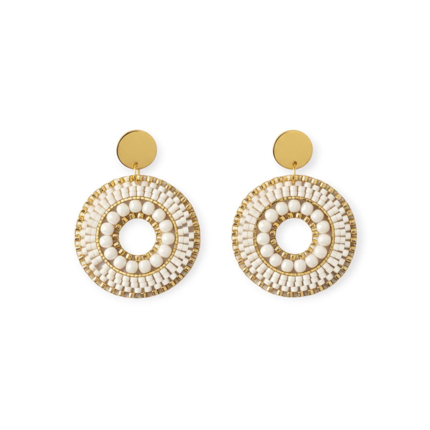 Boucles d'oreilles en perles Miyuki crème tissage à la main