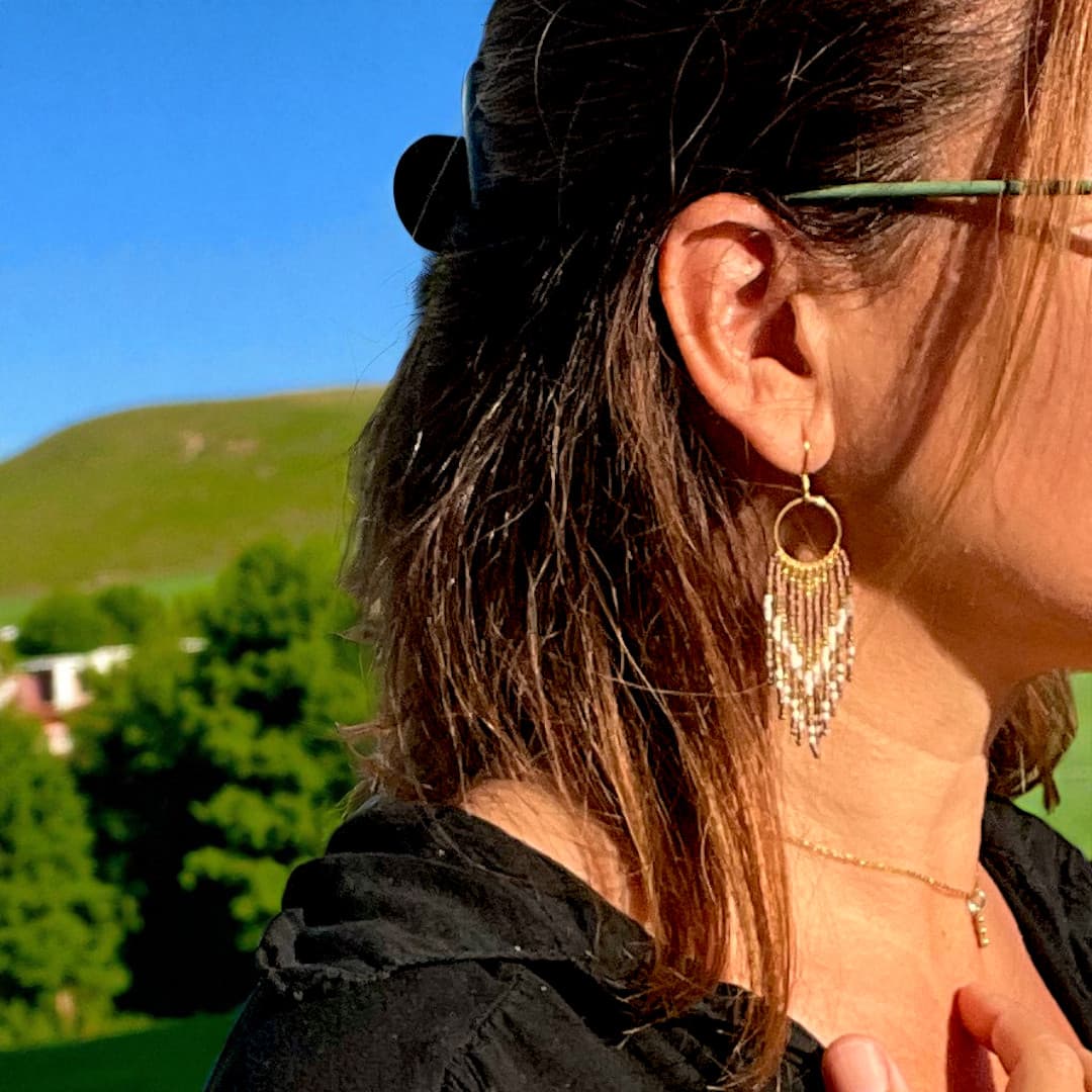 Boucles d’oreilles bohème chic en perles Miyuki Yasmine – création artisanale ATMY Bijoux