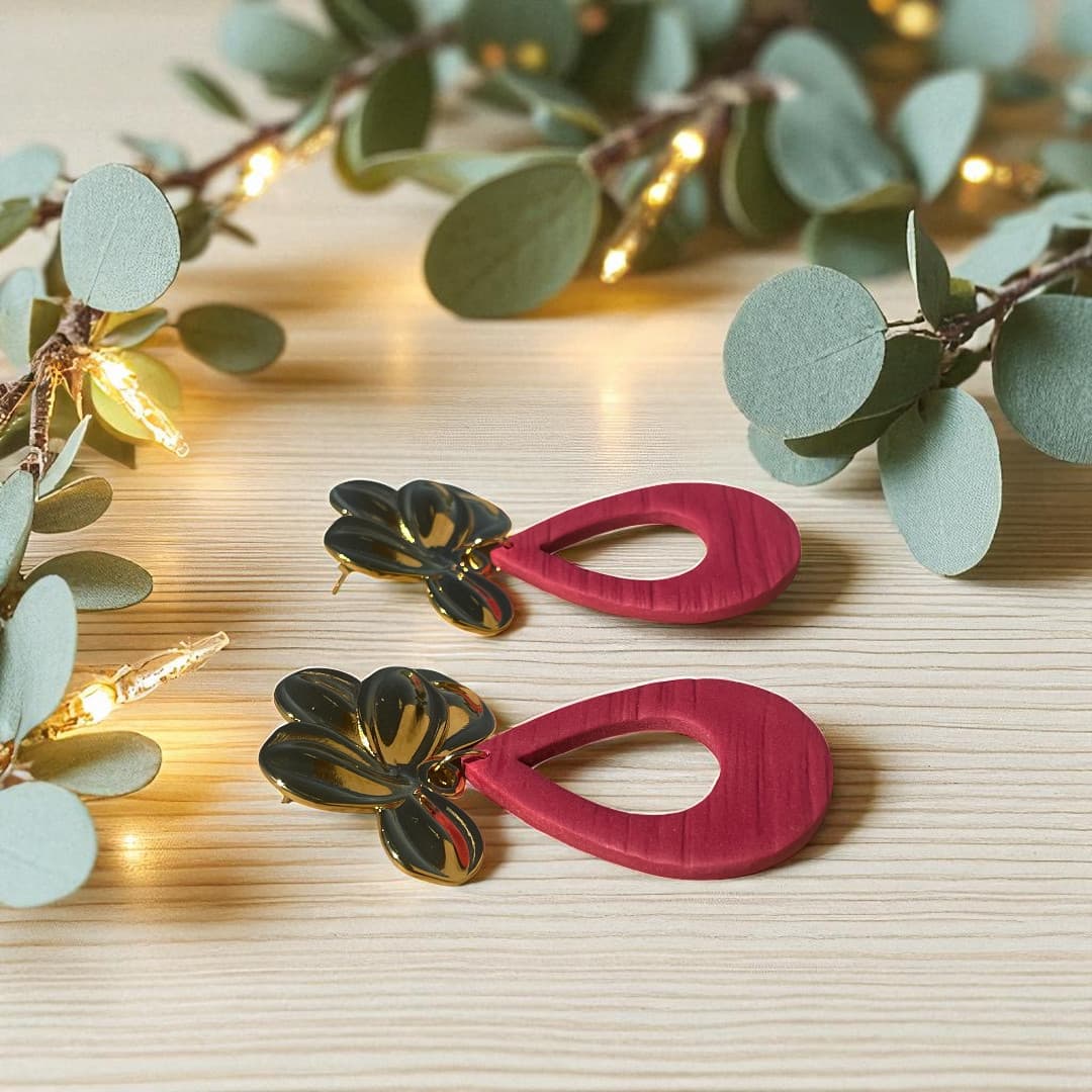 Boucles d’oreilles artisanales Daphné rouge – ATMY Bijoux