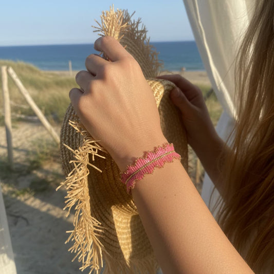 bracelet franges perles miyui delica Rose soie et doré