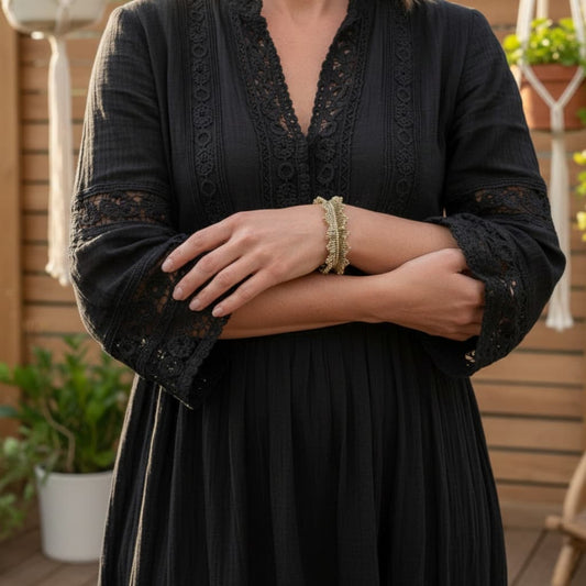 bracelet franges perles miyui delica Taupe satiné et or