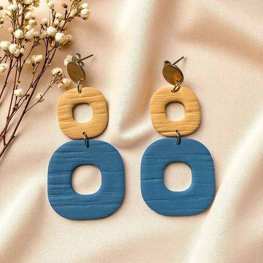 Boucles d’oreilles Yséa bleu canard et moutarde – ATMY Bijoux
