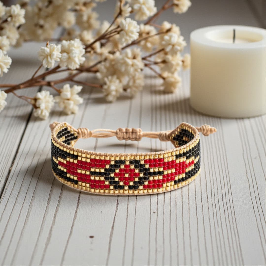 Bracelet Guy – Noir, doré et rouge