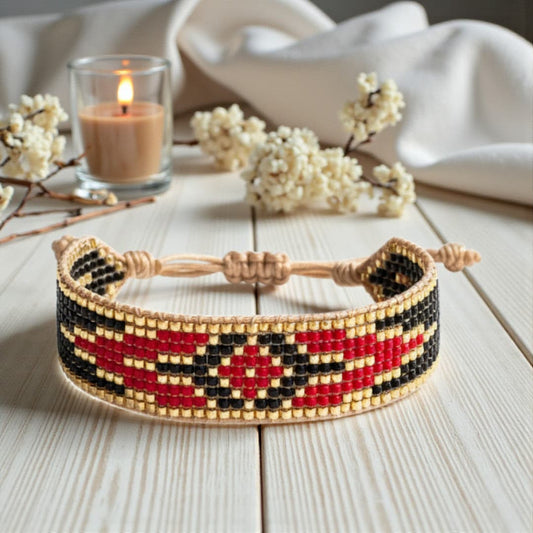 Bracelet Guy – Noir, doré et rouge