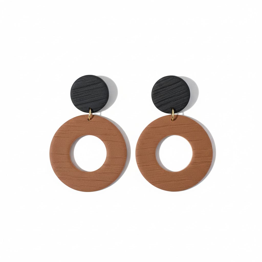 Boucles d’oreilles Aëlya – Marron cuir & noir
