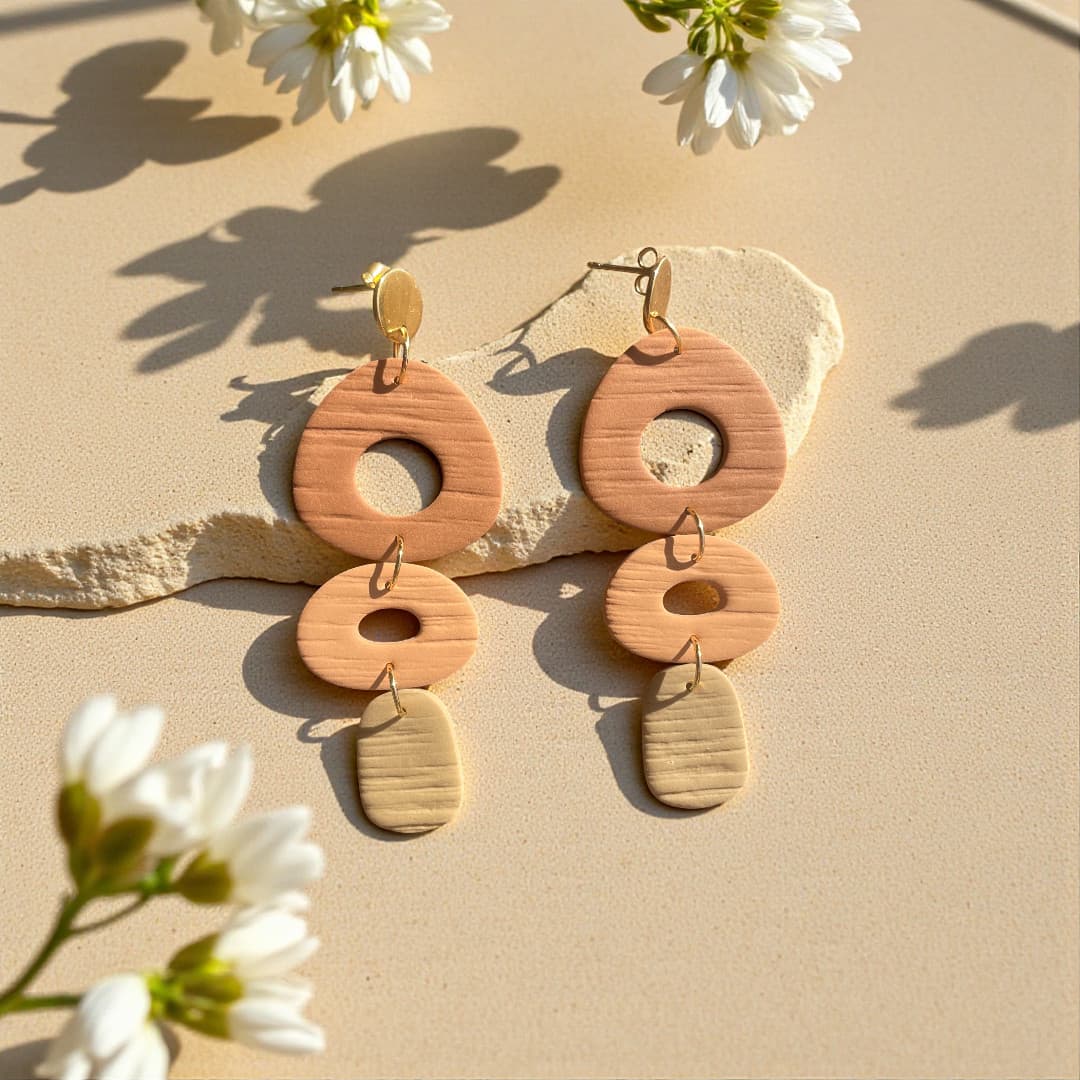 Boucles d'oreilles Joséphine - Pendantes marron cuir, camel et latte