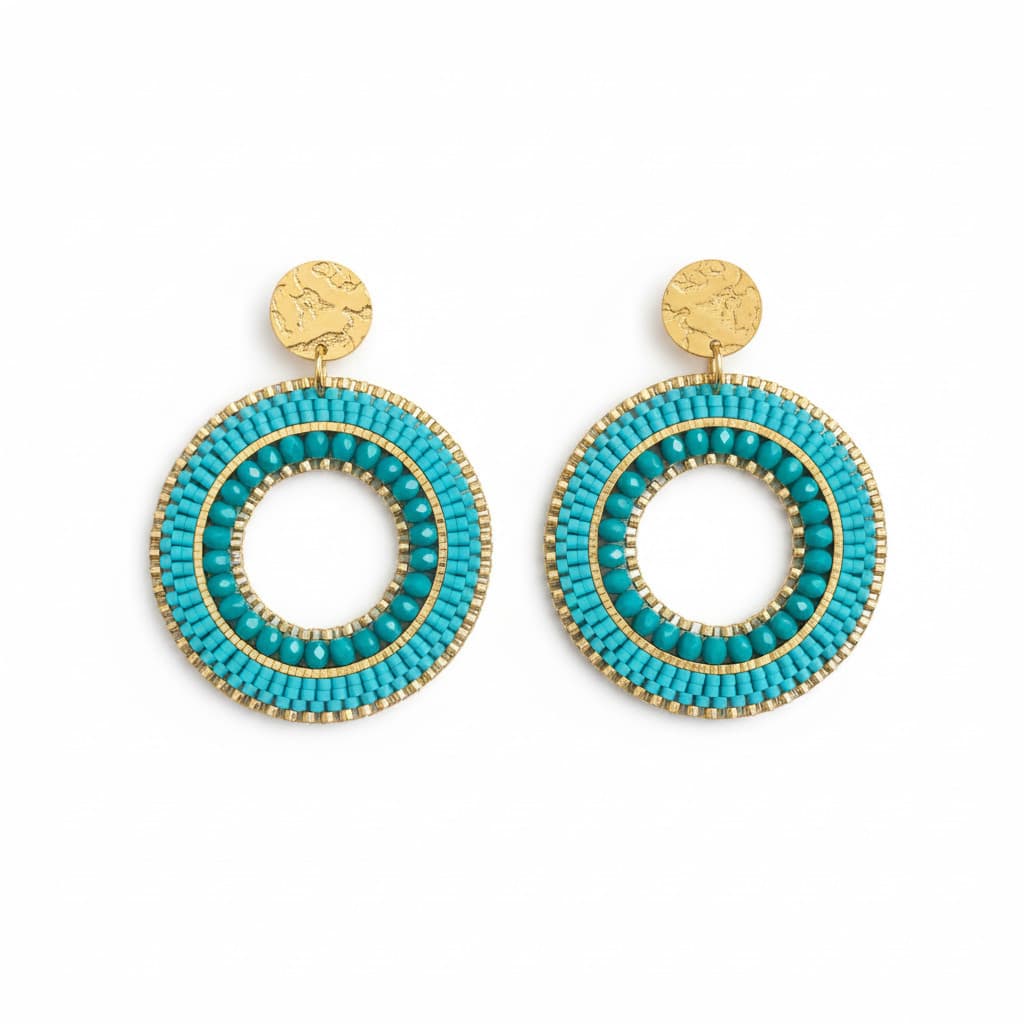 Boucles d’oreilles Grace turquoise tissées à la main en perles Miyuki Delica et perles de Bohème