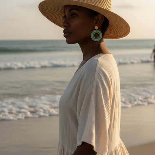 Boucles d’oreilles Grace turquoise tissées à la main en perles Miyuki Delica et perles de Bohème