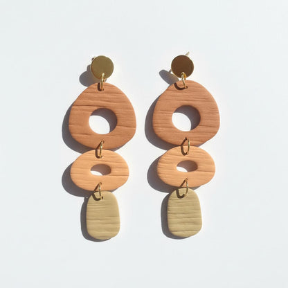 Boucles d'oreilles Joséphine - Pendantes marron cuir, camel et latte
