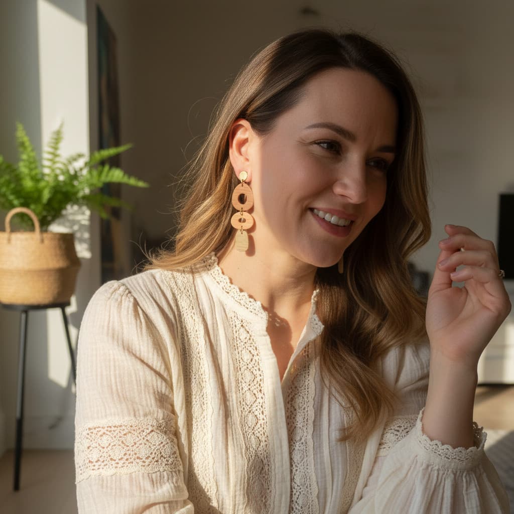 Boucles d'oreilles Joséphine - Pendantes marron cuir, camel et latte