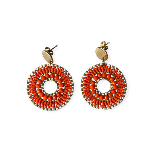 Boucles d'oreilles en perles Miyuki orange tissage à la main