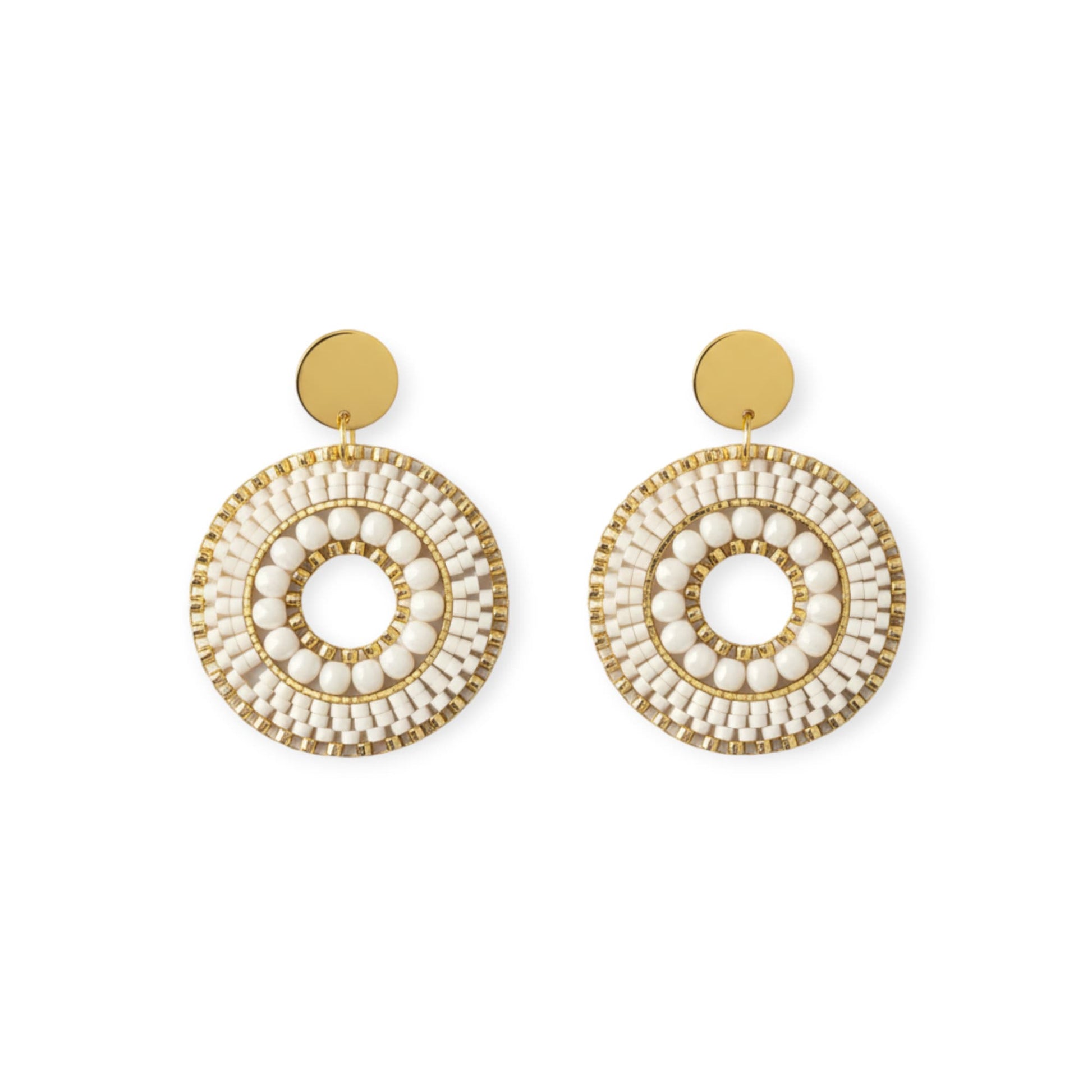 Boucles d'oreilles en perles Miyuki crème tissage à la main