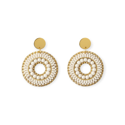 Boucles d'oreilles en perles Miyuki crème tissage à la main