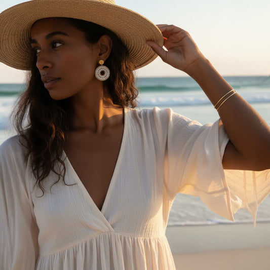 Boucles d'oreilles en perles Miyuki crème tissage à la main