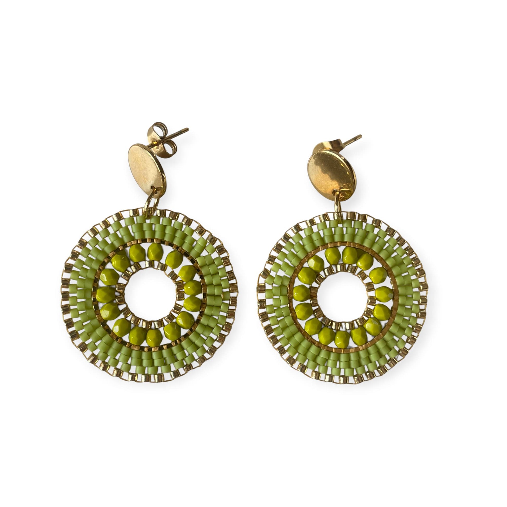 Boucles d'oreilles en perles Miyuki olive tissage à la main