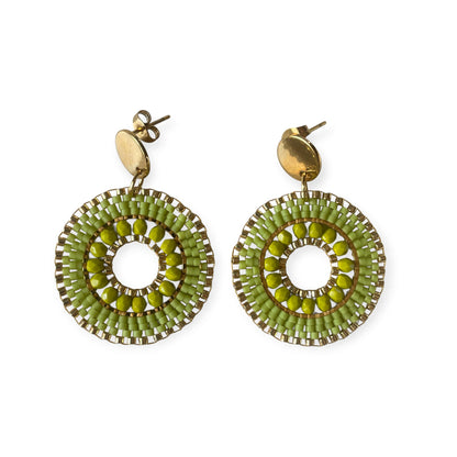 Boucles d'oreilles en perles Miyuki olive tissage à la main