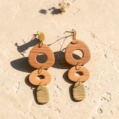 Boucles d'oreilles Joséphine - Pendantes marron cuir, camel et latte