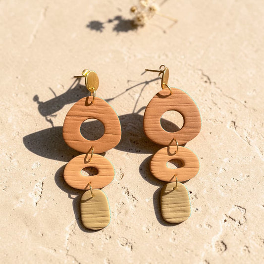 Boucles d'oreilles Joséphine - Pendantes marron cuir, camel et latte