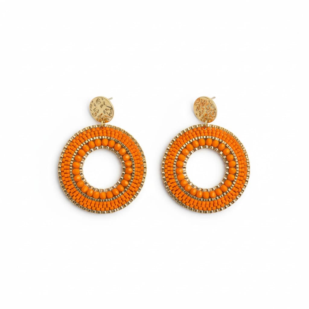 
Détail boucles d'oreilles Grace - tissage artisanal perles Miyuki mandarine , 40mm, hypoallergéniques