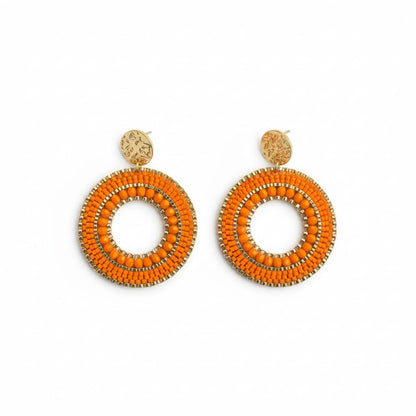 
Détail boucles d'oreilles Grace - tissage artisanal perles Miyuki mandarine , 40mm, hypoallergéniques