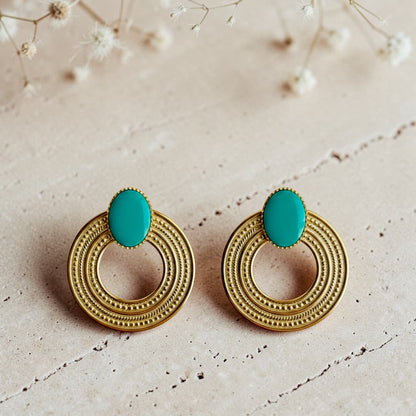 Boucles d'oreilles cabochon vert jade 