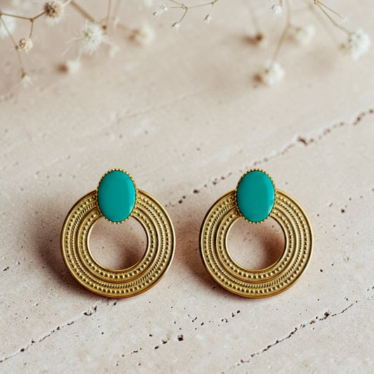 Boucles d'oreilles cabochon vert jade 