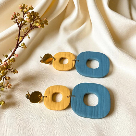 Boucles d’oreilles Yséa bleu canard et moutarde – ATMY Bijoux