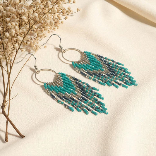 Boucles d’oreilles bohème chic en perles Miyuki vert Yasmine – création artisanale ATMY Bijoux