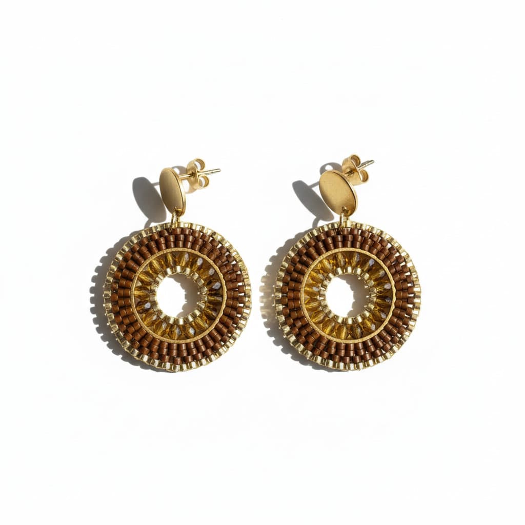 Boucles d'oreilles en perles Miyuki marron tissage à la main