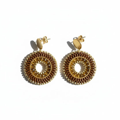 Boucles d'oreilles en perles Miyuki marron tissage à la main