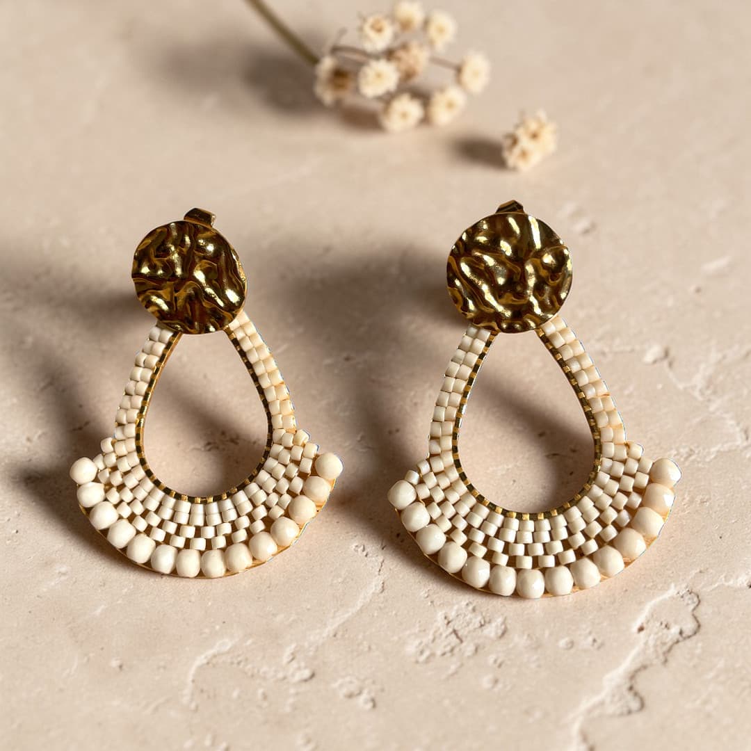 Boucles d'oreilles Tal perle miyuki delica creme