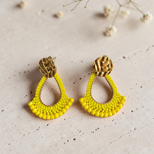 Boucles d'oreilles Tal - Tissage artisanal jaune