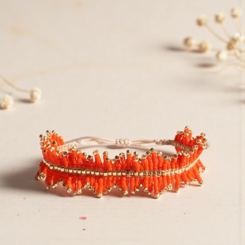 bracelet franges perles miyui delica orange et doré