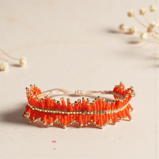 bracelet franges perles miyui delica orange et doré