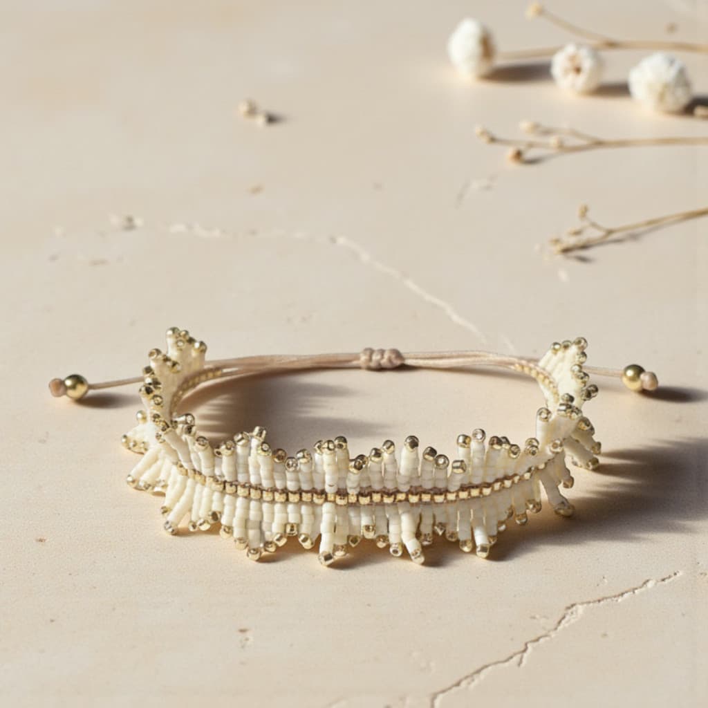 bracelet franges perles miyui delica crème et doré