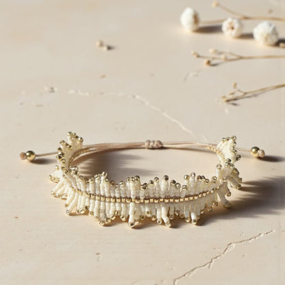 bracelet franges perles miyui delica crème et doré