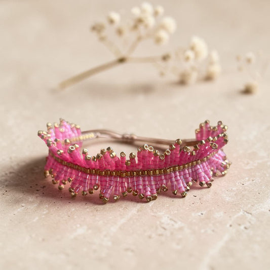 bracelet franges perles miyui delica Rose soie et doré