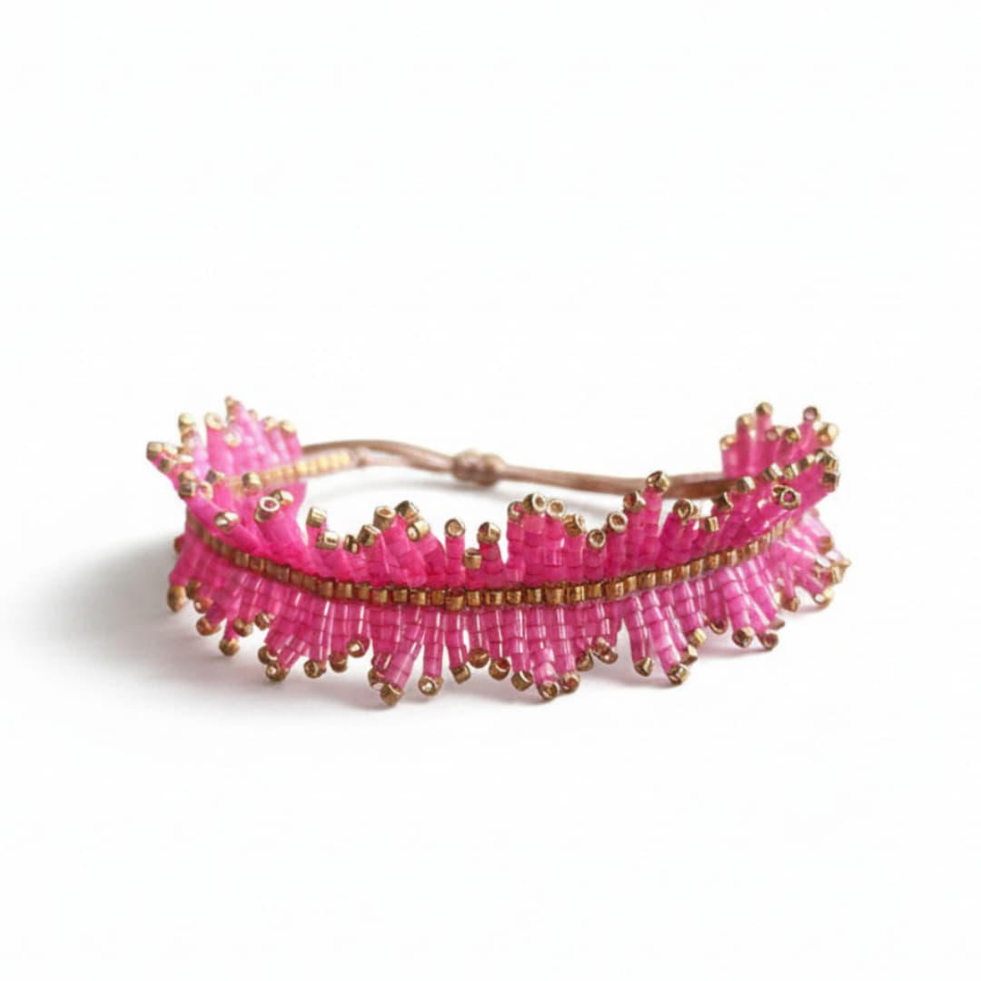 bracelet franges perles miyui delica Rose soie et doré