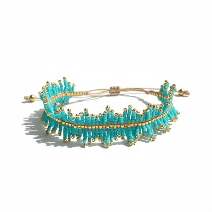 bracelet franges perles miyui delica turquoise et doré