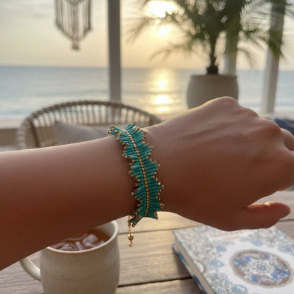 bracelet franges perles miyui delica turquoise et doré