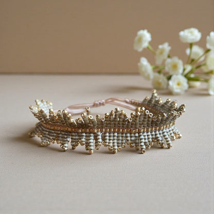 bracelet franges perles miyui delica Taupe satiné et or