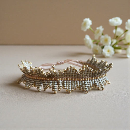 bracelet franges perles miyui delica Taupe satiné et or