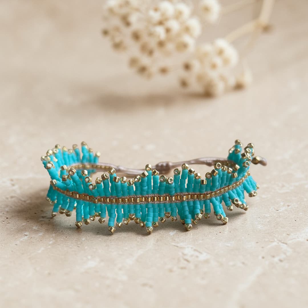 bracelet franges perles miyui delica turquoise et doré