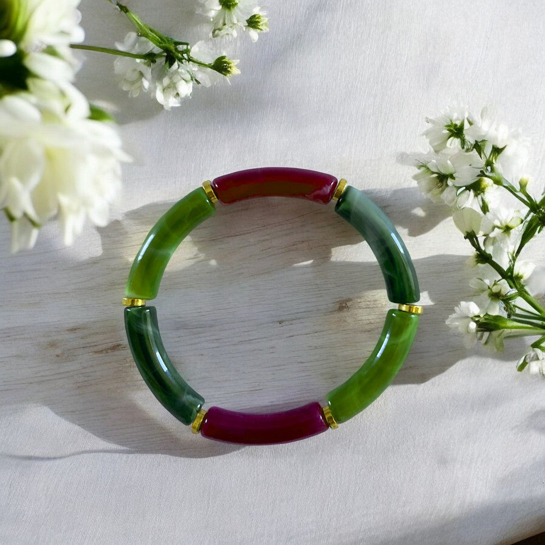 Bracelet tubes incurvés vert, avocat et prune