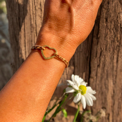 Bracelet coton tissé marron doré