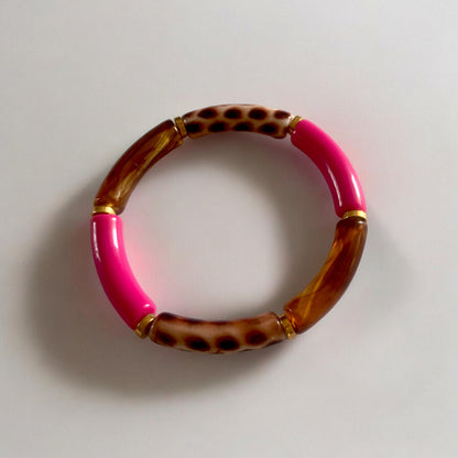 Bracelet tubes élastique marron et fuchsia