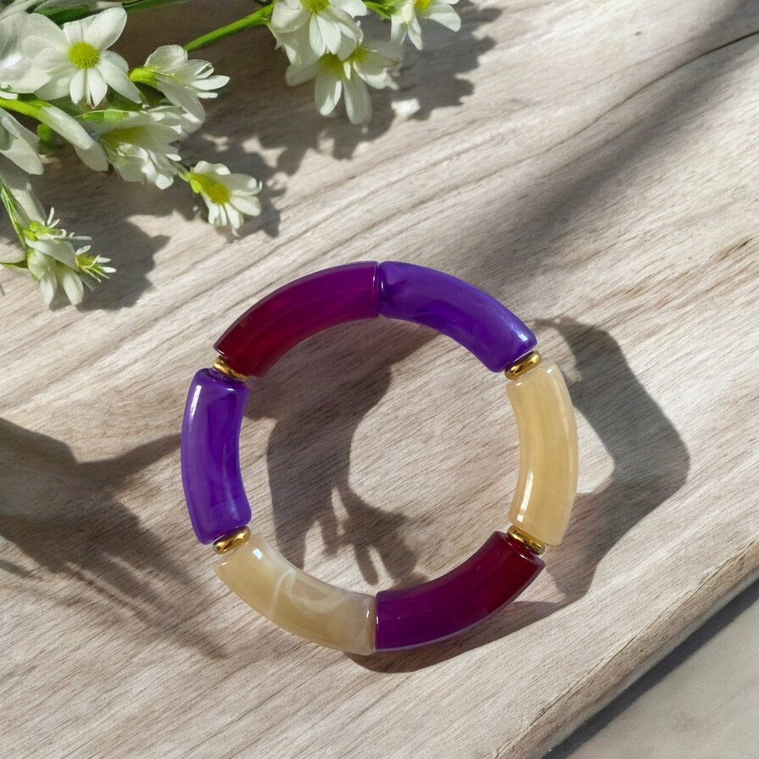 Bracelet tube violet et beige marbré