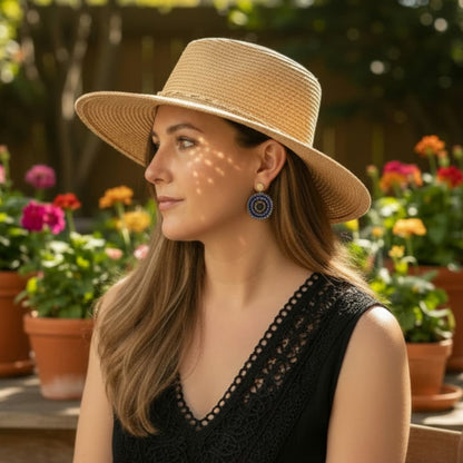 Boucles d'oreilles en perles Miyuki bleu roi et doré tissage à la main